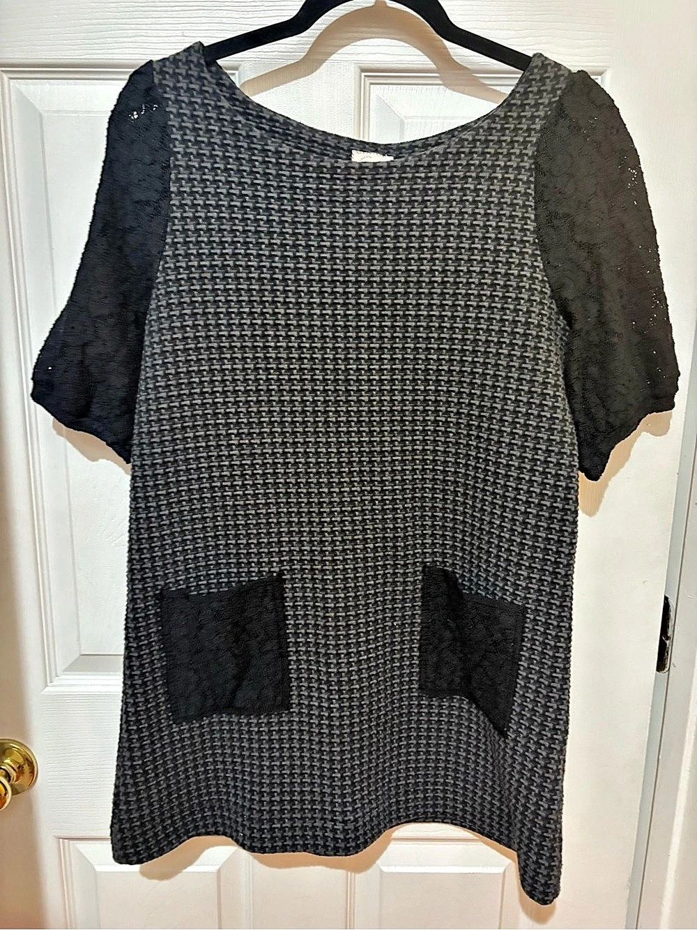 Anthropologie Postcard Black Textured Short Sleeve Dress Size Small
